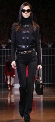 NUEVO CON ETIQUETAS VERSACE Pantalones Pierna Recta Pantalón 42 6 Negro Bronce Botones Imitación Bolsillos Foto 1 de 4