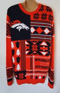 Denver Broncos Sweater Large Men's NFL Football Christmas Crew Orange Blue - Picture 1 of 6