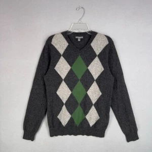 Apt 9 Sweater Mens Large Gray Green Argyle Preppy Grandpa Layer 100% Cashmere - Picture 1 of 14