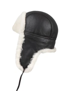 Kids Shearling Sheepskin Aviator Fur Hat - Brown-Beige - Picture 1 of 6