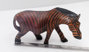 Zebra Brown Black Figurine Hand Carved From Kenya About 7”x4” - Picture 1 of 5