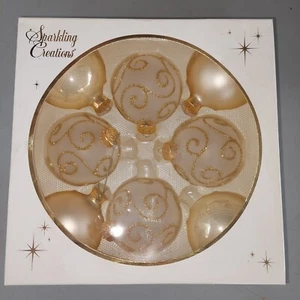 VTG Sparkling Creations Christmas Ornament White Gold Tone Glass Sparkle Set 8 - Bild 1 von 5