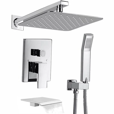 Shower Faucet Set Valve with Tub Spout and 12" Rainfall Shower Head Wall Mounted - Image 1 of 4