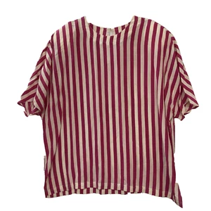 Blusa mujer Galinda Wang rosa/marfil rayas talla grande 22W 100 % seda ojo de cerradura trasero - Imagen 1 de 13