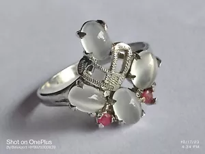 Rainbow moonstone and ruby silver ring, silver gemstone ring, ring for mother . - Picture 1 of 18