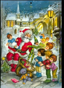 Adventskalender Goldbronze aus Papier BildAdvenskalender Weihnachtsmann in Stadt - Bild 1 von 2