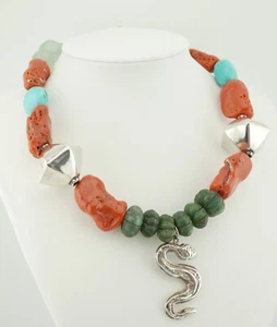 Collana girocollo serpente in argento e pietre semipreziose marcata di Fiona Cameron - Foto 1 di 8