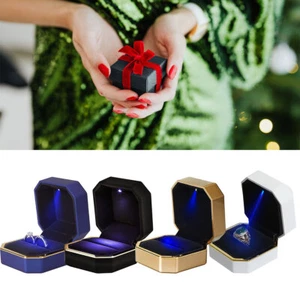 LED Luxury Ring Box with Light Wedding Ring Case Jewelry Gift for Engagement - Picture 1 of 13