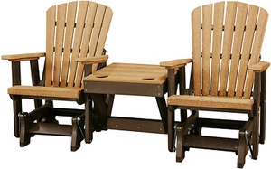 2 ADIRONDACK GLIDER CHAIRS with TABLE - Cedar & Brown Fan Back 4 Season Set USA - Picture 1 of 6