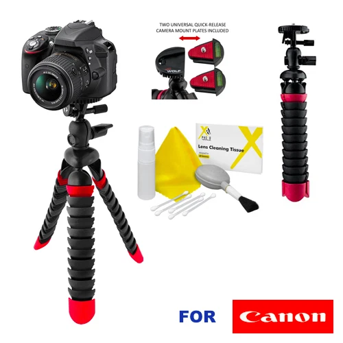 12" PRO FLEXIBLE TRIPOD WITH QUICK RELEASE FOR CANON EOS REBEL T3 T3I T4 T5 T6 - Image 1 of 4