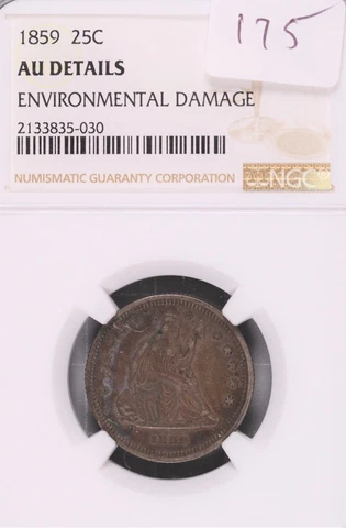 1859 Seated Liberty Silver Quarter NGC AU Details Environmental Damage #5-030 Cover