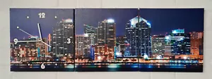 Home wall Decor With LED Lights, Large Canvas Picture Print with Wall Clock - Picture 1 of 5