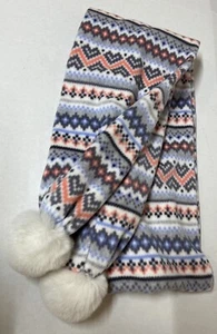 Cuddl Duds Women's Colorful Striped Scarf with Pom Poms- Peach Gray - Picture 1 of 3