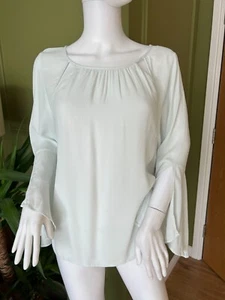 Mint Velvet Bell Sleeve Top Pale Mint Green Keyhole Bell Sleeve Size 14 - Picture 1 of 9