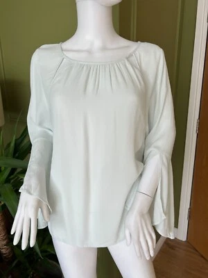 Mint Velvet Bell Sleeve Top Pale Mint Green Keyhole Bell Sleeve Size 14 - Image 1 of 4