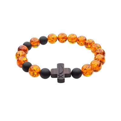 Pulsera Cristiana Chi-Rho Cruz Ámbar Rosario Cuentas | para Ortodoxos y Católicos Foto 1 de 4