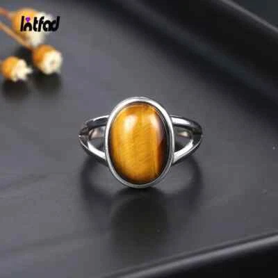 Anillo ojo de tigre 10x14 mm para hombre mujer aspecto piedra natural banda plateada vintage Foto 1 de 4