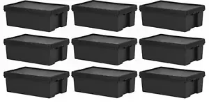 9 x 36L Black Storage Box & Lid Heavy Duty Recycled Plastic Containers Shed Loft - Picture 1 of 13