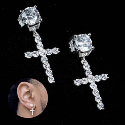 Popular Accessories Cross Earrings Zircon Earrings Personality Cross Retro Punk↔ - Image 1 of 4
