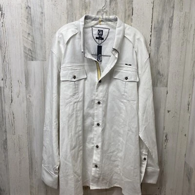 NUEVO CON ETIQUETAS Camisa Informal Cavi Hombres 4XL Blanca Mezcla de Lino Manga Larga Con Botones NUEVA Foto 1 de 4