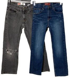 LOT of 2 Boys Denim Jeans-Levis 505 Black + Arizona Blue Straight (Size 14 Slim) - Picture 1 of 8