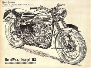 649cc TRIUMPH 'TR6' Vintage Original 1950s Motor Cycle Schematic Print Ephemera - Foto 1 di 1