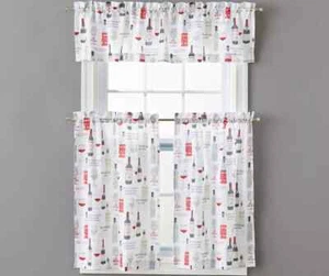 NEW Wine Time 3 Pc Curtain Set w/ 27x36" tiers & valance semi sheer rod pocket - Picture 1 of 6