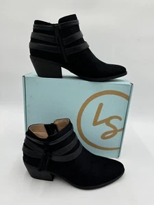 LifeStride Women's Paloma Ankle Booties Black Micro Suede Tassels Size 9.5M - Picture 1 of 11