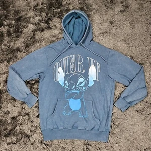 Walt Disney Lilo & Stitch Hoodie Medium Blue Tie Dye Over It Fleece Sweatshirt - Picture 1 of 20