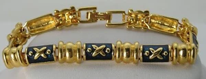 Vintage Nice Joan Rivers X-O's Blue Enamel Gold Tone Link Stacker Style Bracelet - Picture 1 of 7