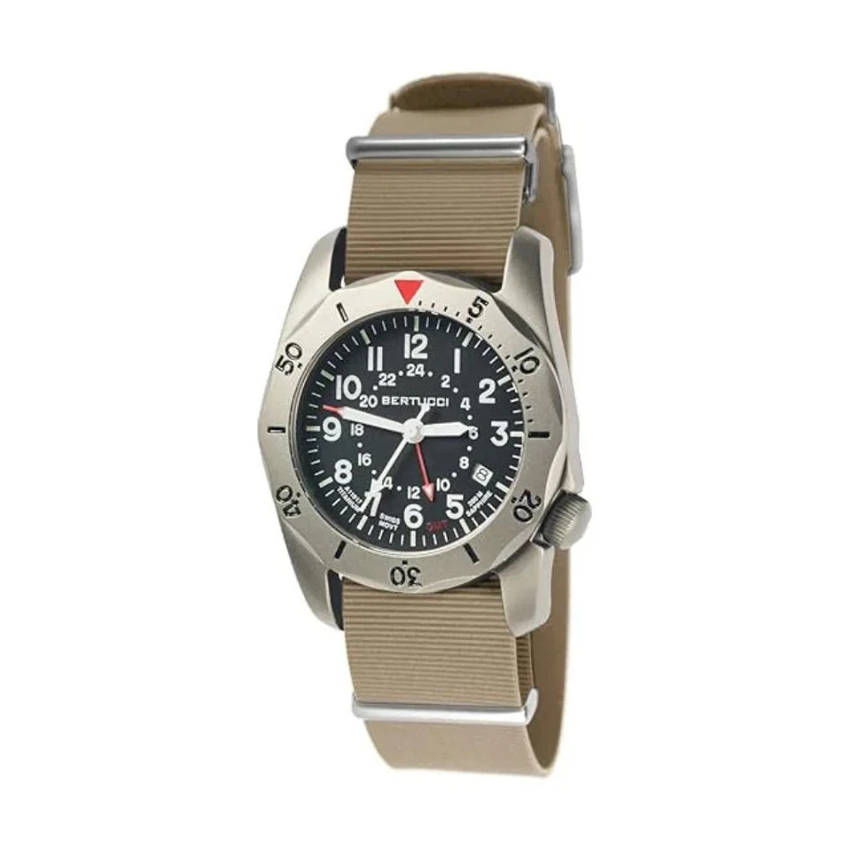 Bertucci A-2TR Field Pro GMT Khaki Italian Rubber Band Mens Watch 12132