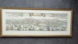 Stich Druck Lissabon 102cm x 40cm gerahmt 1987 Eremias Wolff Lissbona - Bild 1 von 5