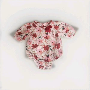 Mud Pie Baby Girls' Winter Poinsettia One-Piece Long-Sleeve Bodysuit Size 9-12 M - Picture 1 of 8