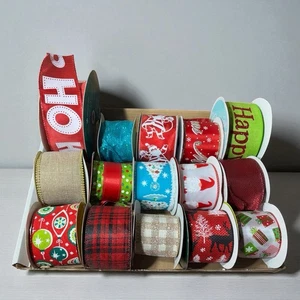 Holiday Christmas Wired Ribbon Lot of 15 ~ 2.5” wide ~ Full & Partial Rolls - Picture 1 of 17