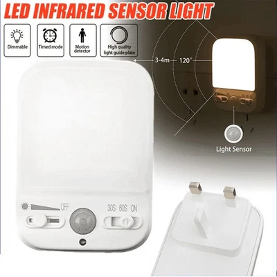 Plug In Motion Activated Detector Sensor LED Indoor Night Light Electrical Home Foto 1 de 4