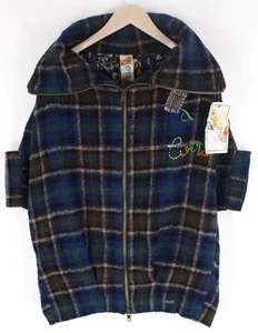 DESIGUAL Womens Jacket 42 Checked Blue Green Wool Blend Short Sleeve Pattern - Picture 1 of 11