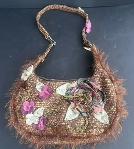 Vintage Mary Frances Handtasche Tweed Blumen Perlen Tasche Reißverschluss - Bild 1 von 8