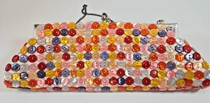 Vintage Clutch Tasche bunt geknöpft KISS Lock Kettenriemen Retro - Bild 1 von 5