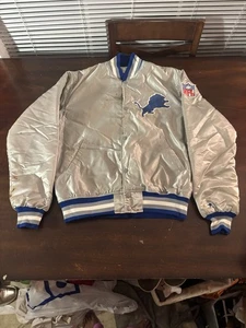 Vintage Detroit Lions Satin Starter Jacket Silver Stadium Bomber L Stained RARE - Bild 1 von 24
