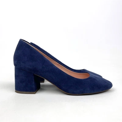 Taryn Rose Rochelle Pump Shoe Womens 8 Blue Suede Leather Block Heel - Image 1 of 4