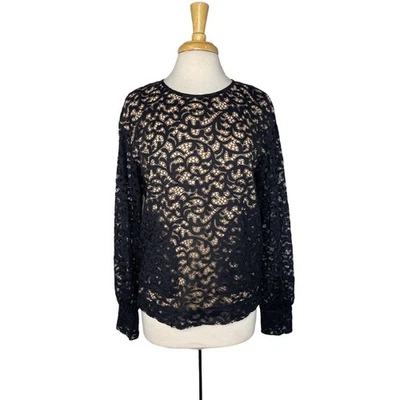 Blusa SEE BY CHLOE Negra Crochet Encaje Manga Larga Talla 4 EE. UU. Capas Transparente Foto 1 de 4