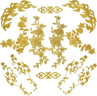 12Pcs Gold Flower Iron on Patches Embroidery Applique Sewing Fabric  - Image 1 of 4