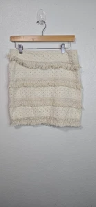 Falda ANTHROPOLOGIE Talla 2 HD En París Flecos en Niveles Ojales Encaje Marfil Línea A - Imagen 1 de 10