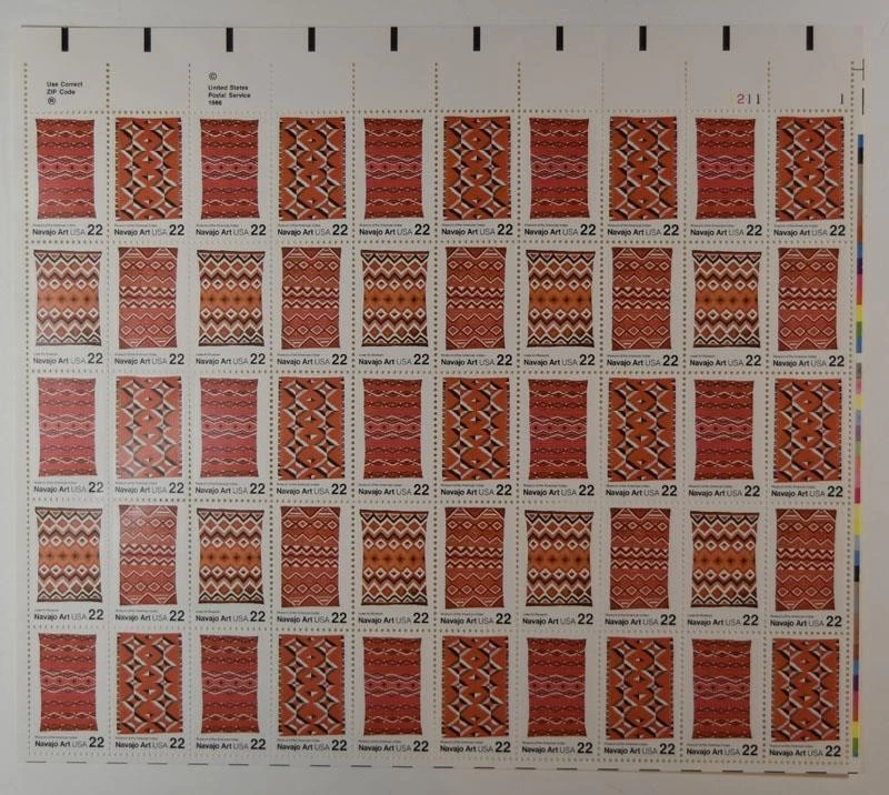 US SCOTT 2235 - 38 PANE OF 50 NAVAJO ART STAMPS 22 CENT FACE MNH - Image 1 of 1