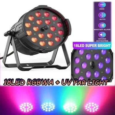 6 IN 1 Stage Lights 18x18W RGBWA + UV LED Par Light DMX512 KTV Party Lighting - Image 1 of 4