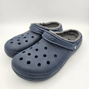 Crocs Classic Lined Clogs Mens 9 Womens 11 Fuzzy Slippers Blue Comfort Shoes - Picture 1 of 8