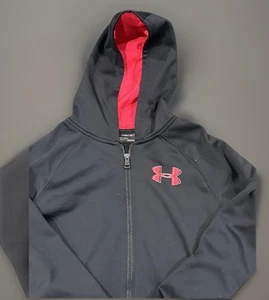 Under Armour Black Zip-Up Hoodie with Red Hood Lining - Picture 1 of 4