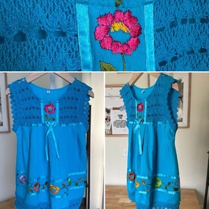 Trachtenkleid Mädchen Größe 2 bestickt bunt blau Blumen Fiesta - Bild 1 von 9