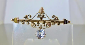 Antique Victorian 10K Yellow Gold 5mm Paste Dangle Brooch Pin 5.32 Grams - Picture 1 of 7