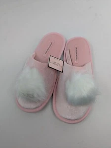 Victoria's Secret Slippers Size 5/6 Pink & White Pom Pom Comfy Slip On, New - Bild 1 von 5